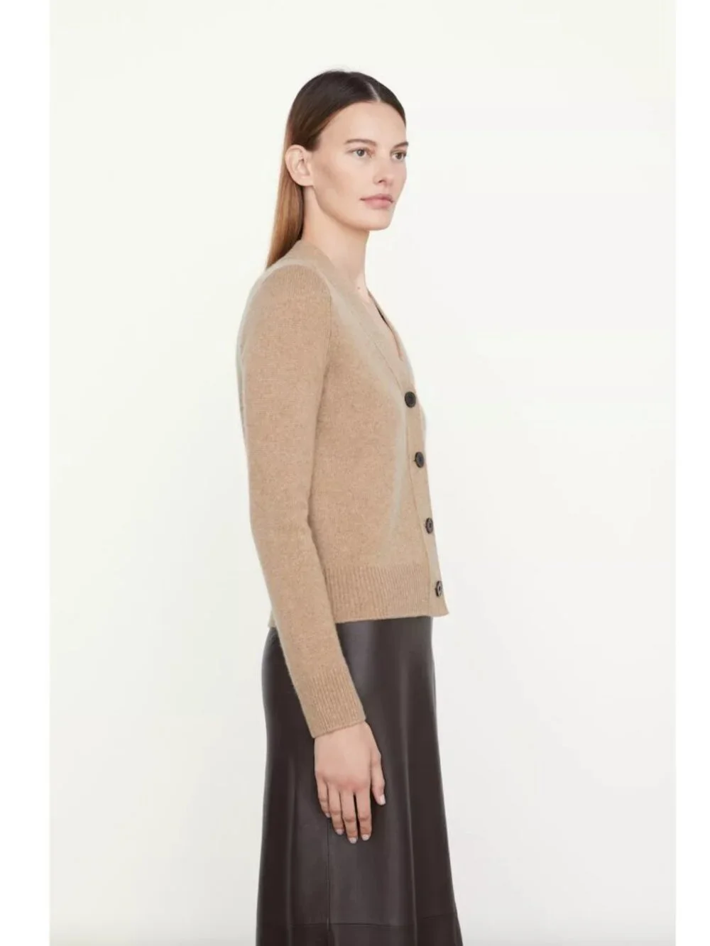 Vince Shrunken Button Cashmere Cardigan In Sand M $375